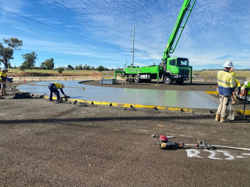 First concrete poured on Country Road Roundabout Tamworth Global